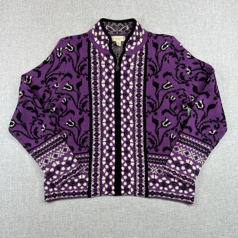 Appleseed's Petites Fair Isle Nordic Cardigan Sweater Women PS Purple Cottage